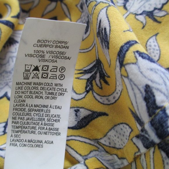 Lucky Brand Yellow and Blue Floral Button-Down Collarless Top Size L - Picture 8 of 12